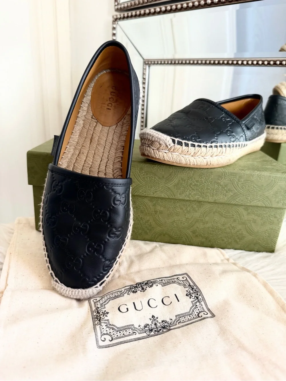 Gucci Guccissima GG Embossed Leather Espadrille Slip-Ons